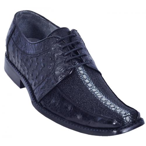 Los Altos Black Genuine Stingray Rowstone / Ostrich Shoes ZV051105